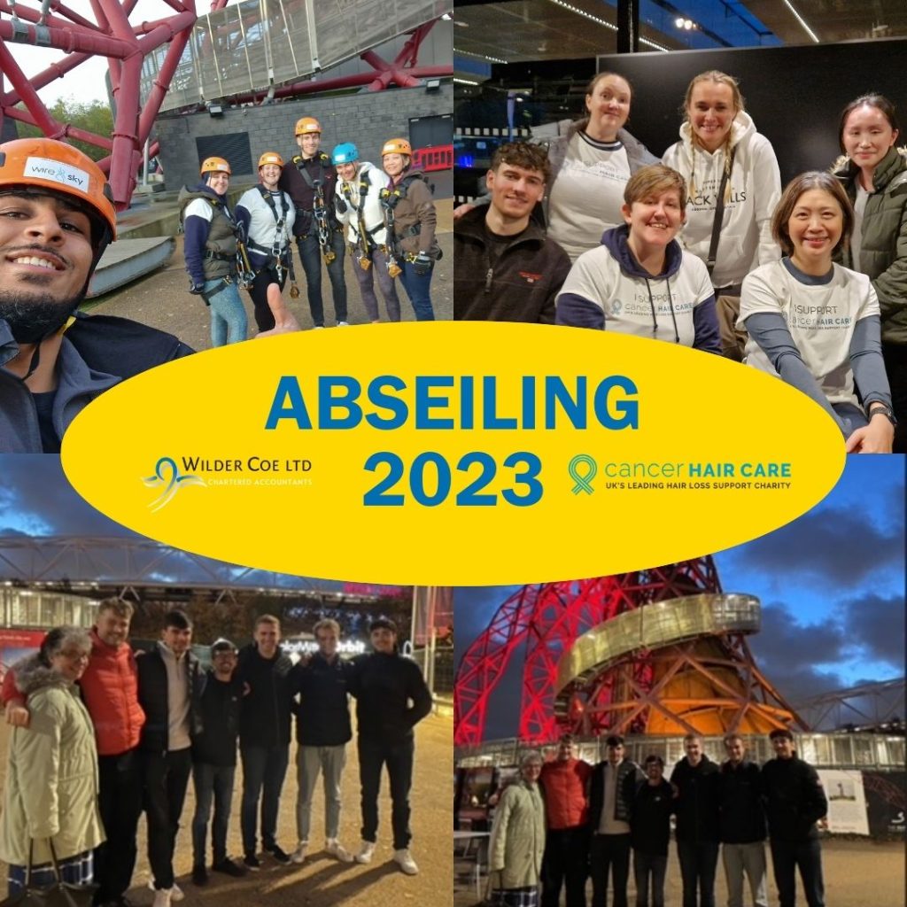 A collection of team images after abseiling for Cancer Hair Care