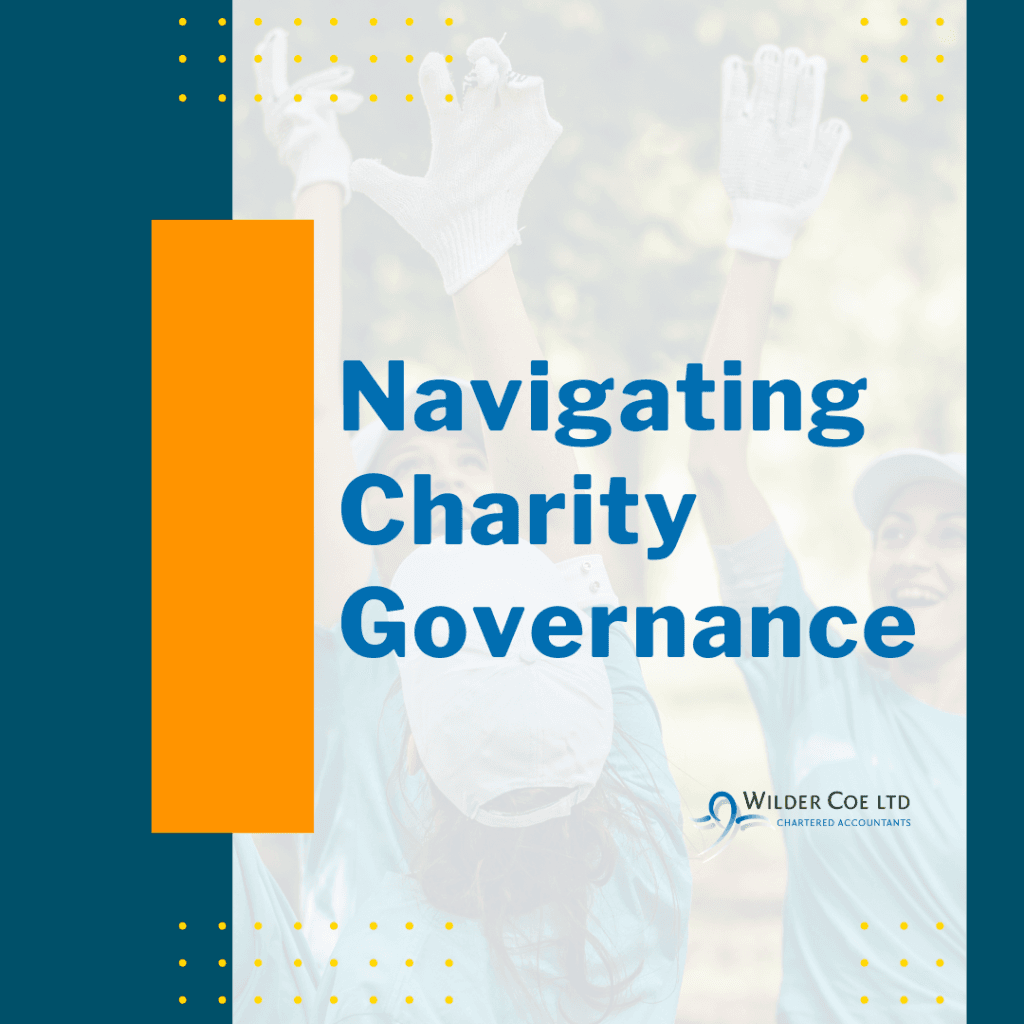 Volunteers high-fiving with the text "Navigating Charities Governance".